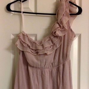 One Shoulder Pink-Nude Ruffle Dress